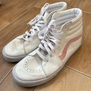 Vans Sk8 Hi-Top White Sneaker Shoes With Powder Pink Velvet Stripe